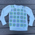 Design History  small cream purple green granny core sweater crochet geometric Photo 0