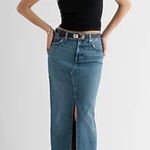 EXPRESS High Waisted Front Slit Maxi Denim Skirt Photo 0