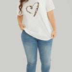 Bloomchic Leopard Heart Print Crew Neck T-Shirt White 14-16 Photo 1