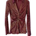 Free People  NWOTS Red Sequin Shirtee Button Down Burgundy Maroon Top size XS Photo 2