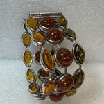 Sterling Silver Vintage 925  3 Row Baltic Amber Wide Bracelet Photo 3