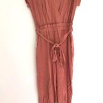 Monteau  Rose Pink V-Neck Surplice Short Sleeve Belted Wide Leg Jumpsuit Small S Photo 2