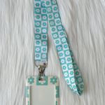 Teal and white floral checkered lanyard with Id/ card holder Green Photo 3