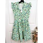ON 34TH Ruffle Short Dress Floral Print Ruffled Button Down V Neck Size S Green Photo 5