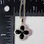 Gold Filled Chain Necklace with Black Crystal Quatrefoil Flower Clover Pendant Silver Photo 6