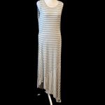 NY&Co size medium grey & white striped sleeveless asymmetrical maxi dress EUC Gray Photo 5