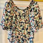 Kori Women’s floral off shoulder blouse with bubble sleeves and pompom hem medium Photo 0