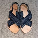 Anthropologie  Ezra Criss-Cross Woven Leather Slingback Sandal Navy Black 10 Photo 1