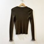 Madewell Women's Ruffle-Cuff Henley Ribbed Slim Fit Sweater Size Small Olive Photo 6