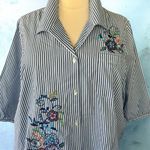 Blair NEW! Striped Floral Embroidered Pin Strip Pocket  Blouse Size 3X Photo 2