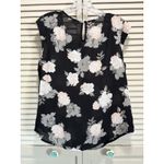 Candie's  Black/Pink Floral Chiffon Sleeveless Keyhole Neck Blouse‎ Size Large Photo 3