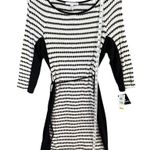 Studio One  Knit Dress S Black White Diamond Striped Belted Stretch Work Career Photo 7