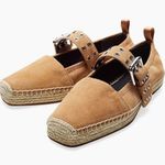 Rag and Bone  36 Anteros Buckle-Detailed Suede Espadrilles in Oak Brown Photo 0