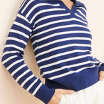 Anthropologie NWOT Flat White Striped Polo Knit Sweater - blue - medium Photo 0