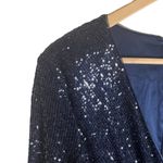 Parker Black Philippa Navy Blue Sequined Long Sleeve Faux Wrap Mini Dress Sz 12 Photo 10