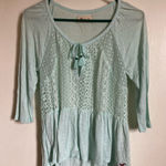 Hollister  Light Green Sheer Lace Yoke 3/4 Sleeve Shirt Photo 0