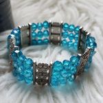Blue Bead & Metal Accent Stretch Beaded Bracelet Photo 0