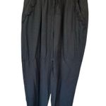Umgee  Linen Blend Frayed Edge Elastic Waist Pull-on Ankle Pants Black Medium Photo 0