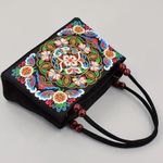 Women's Stylish Floral Embroidered Tote Handbag, Trendy Zipper Canvas Bag Photo 3