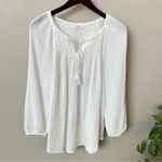 BeachLunchLounge  100% cotton white gauzy summer beach tunic top, long sleeve,M/L Photo 4