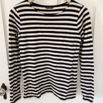 Massimo Dutti  Navy & Ivory Striped Boat Neck Long Sleeve Top Size Medium M Photo 0