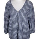 Old Navy  Navy and White Stripe Linen Button-up Top NWT Size Small Photo 0