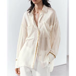 ZARA  Beige Viscose Button Down Shirt with Gold Chain XS Photo 1