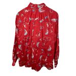 LL Bean Shirt Button Front Size 3X Blouse Sailing Fish Nautical Roll Tab Sleeve Orange Photo 2