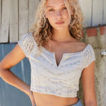 Free People NWT Turning Heads Eyelet Off The Shoulder Crop Top Size XS in Stone Photo 0