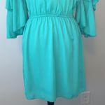 Si Style Turquoise Crochet Ruffle Sleeve Mini Dress Medium Blue Photo 2