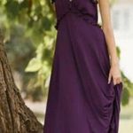 Anthropologie Deep V Ruffled Maxi Dress Adjustable Back Tie Dark Purple … Photo 0
