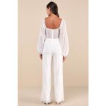 Lulus NWT  Magnetic Glamour White Balloon Sleeve Mesh Bustier Jumpsuit Elegant XS Photo 2