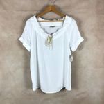 G.H. BASS White Short Sleeve Drawstring Top NWT Small Photo 1