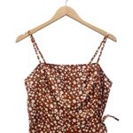 Hollister NWT  Brown Floral Satin Mini Slip Dress Size Large Ruffle Hem Tie Waist Photo 4