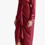 Steve Madden Sula Tie Front Satin Long Sleeve Dress in Windsor Wine Size 2 Photo 2