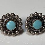 Vintage Sterling Silver and Turquoise Screw Back Earrings 1940s Blue Photo 9