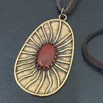 Lucky Brand Red Carnelian Brass-tone Large Pendant Leather Cord 26” Necklace Photo 1