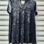 White Birch  Shirt Top Women's Size Medium Blue Velvet Blouse Choker Stretch Photo 0