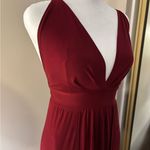 Windsor  Deep Red Plunging V-Neck Pleated Maxi Dress Size S Photo 2