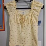 Abound  Yellow and Coral Floral Rose Cap Sleeve Blouse with Ruffled Tie Front NWT Photo 1