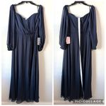 Dessy Collection 3104 Long Sleeve Chiffon Gown Midnight Navy Blue 12 Photo 3