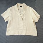 Quince  Women's European Linen Short Sleeve Shirt Top Large‎ Beige Tan Button Up Photo 1