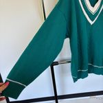 Vintage Teal Cableknit Academia Sweater College Preppy Knit Tennis V Photo 3