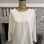 Spanx  PERFECT LENGTH TOP Powder White Sweatshirt Raw Hem Large Jersey Knit Photo 8