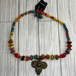 WOOD bead 10 inch Set matching necklace & earrings RETRO BOHO HIPPIE. NWT Gold Photo 0