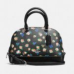 Coach Tea Rose Black Blue Floral Sierra Satchel Top Handle Doctor Crossbody Bag Photo 0