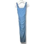 Lulus NWOT Amazing Presence Slate Blue Mesh Ruched Column Maxi Dress Small Photo 3