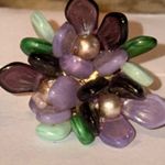 Vintage MCM 1950s West Germany Demi Parure Purple Green Glass Floral Screw Back Photo 5