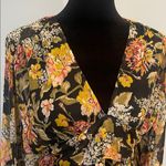 ASOS Floral Black and Yellow Women's Top with Fringe sleeves & v-neck size 4 Photo 3
