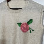Handmade  Sweater Vest in Cream with Pink Flower Photo 1